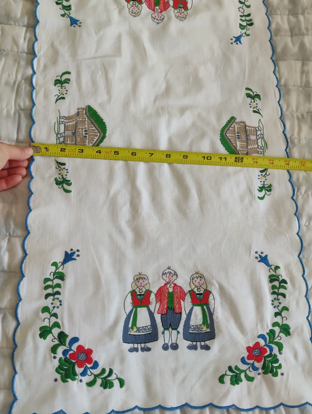 Embroidered Handmade Folk Trio Table Ret Runner Vintage CottageCore Shabby Chic